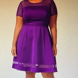 Lane Bryant Mesh-Sleeve Scuba Fit & Flare Dress